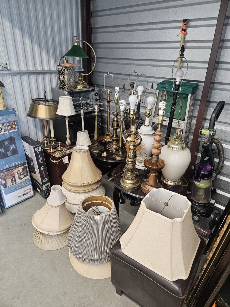 Antique Lamps, Tables, Ottoman, Brass Knick Knacks For Sale!