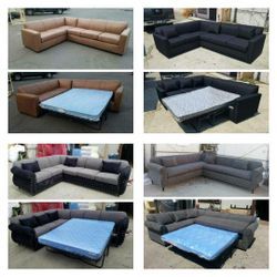 Brand New 7x9ft SECTIONAL WITH SLEPER Sofás, Black, Charcoal, Two TONES  FABRIC AND  CAMEL LEATHER COUCHES ,sofa