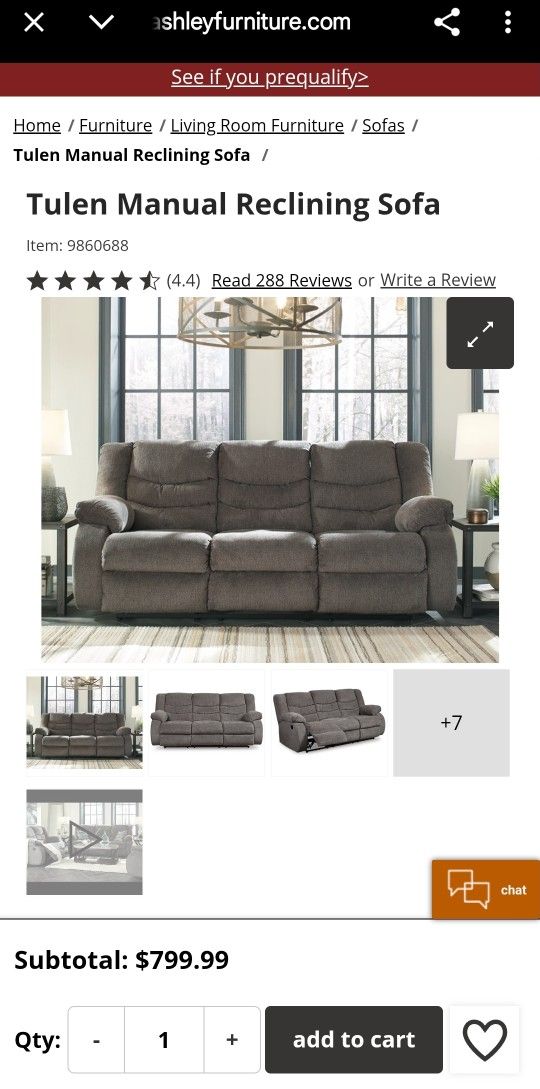 Ashley Tulen Manual Reclining Sofa