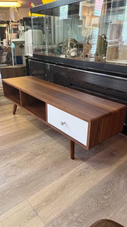 Mid-Century Modern Walnut Media Console / TV Stand with Drawer Storage