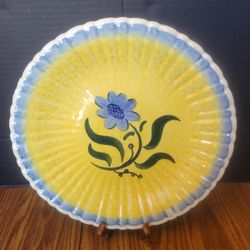 Vtg 12" STANGL Pottery Blue Bell Ribbed Dinner Plate Handpainted Signed DEV 3334