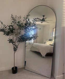 28 in. W x 71.1 in. H Arched Black Aluminum Frame Oversized Classic Wall Mount Floor Mirror
