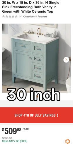 30 in. W x 18 in. D x 36 in. H Single Sink Freestanding Bath Vanity in Green with White Ceramic Top