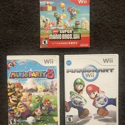 Nintendo WII Games Mario Kart , Mario Party 8 , New Super Mario Bros. Games