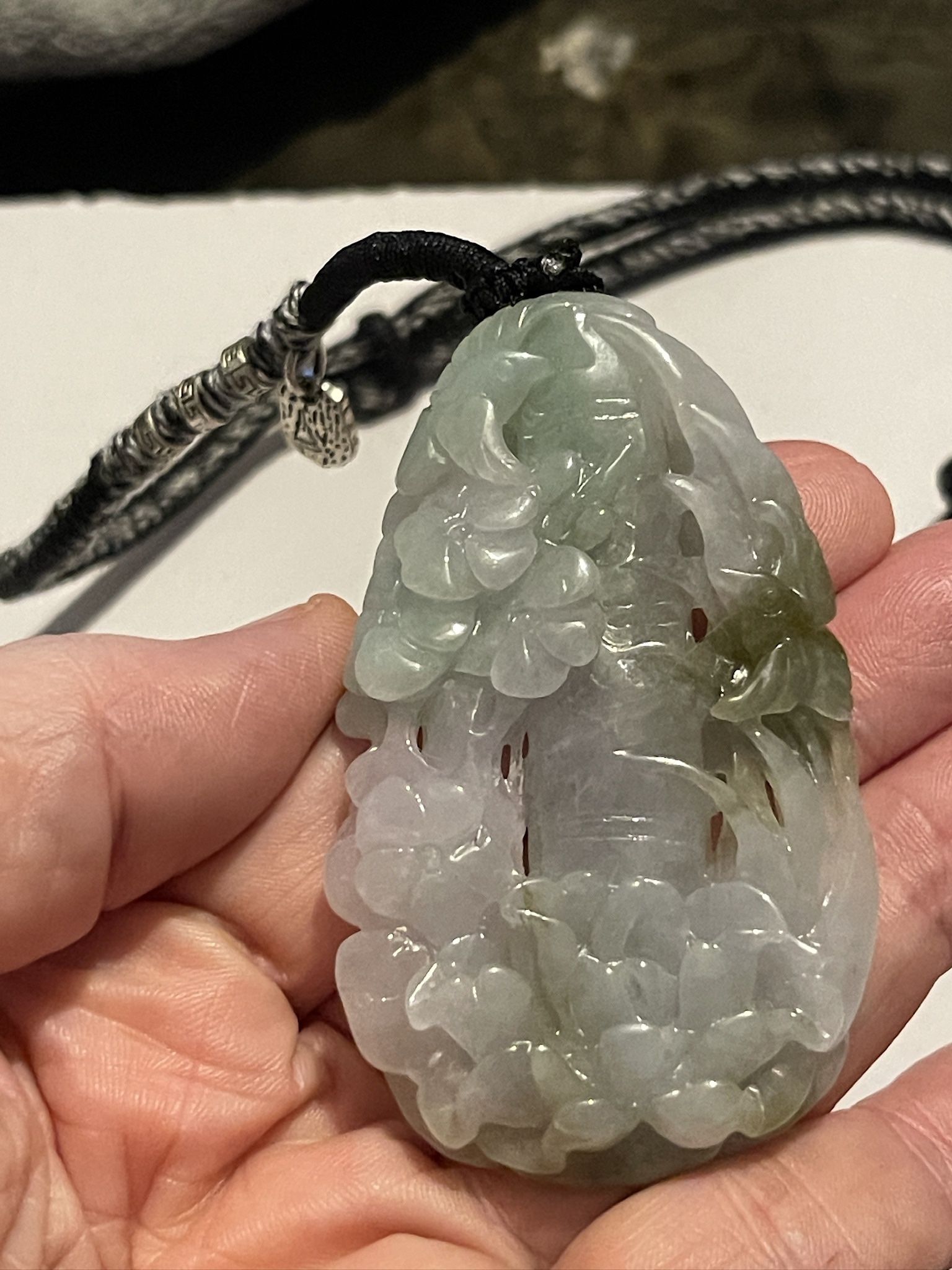 Certified Grade A - Burma Jade Bamboo, Lotus Pendant