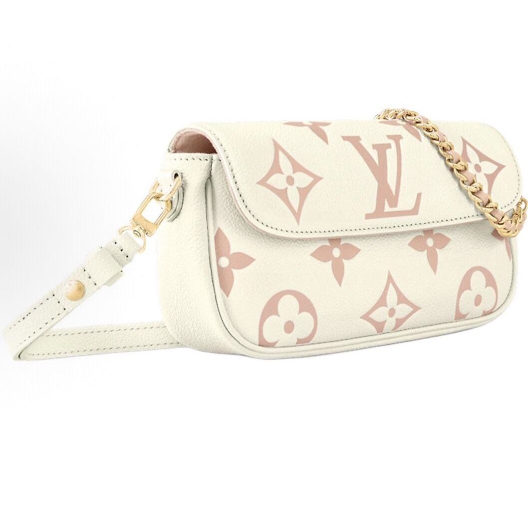 LOUIS VUITTON IVY Logo Logo Cowhide Baguette Bag Single Shoulder Crossbody Wallet Latte White Pink(p400)67