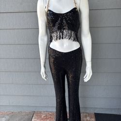 Hera Collection Black Sequin Fringe Jumpsuit