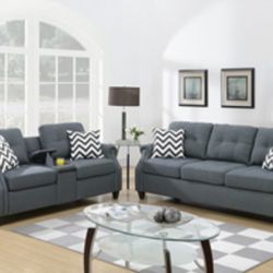 Gorgeous Two piece sofa and love seat blue gray set