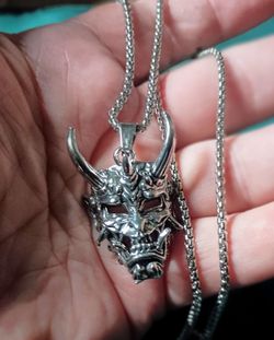Samurai Demon Ghost mask Pendant with a 24 in chain