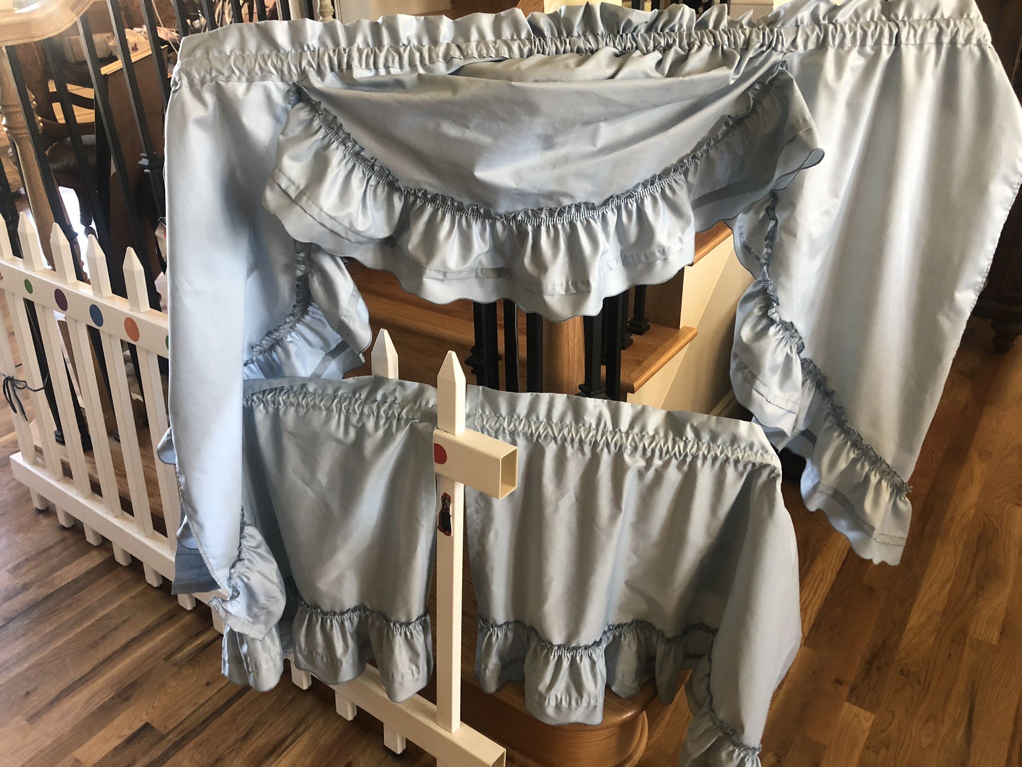 Blue Ruffle Window Curtain Swag  x 2 + Panels 24” tiers & 36” tiers