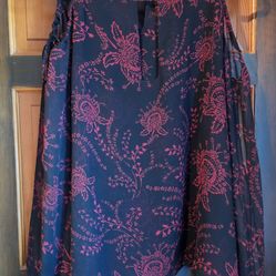 Express Women's Blouse Size L Long Sleeve Open Shoulder  Black Red Lace Paisley Floral