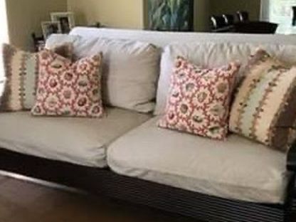 Linen and wood couch