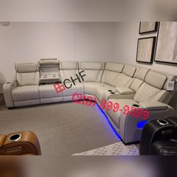 3-Piece Power Reclining Sectional Sofa With Cup holders, Reading Lights, Charging Ports, Wireless speakers, Two Wireless Chargers, and LED lighting