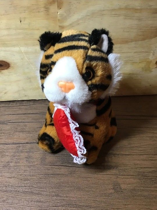 Tiger Stuffed Animal Big Cat Plush with Heart 7” Tall Cute Tiger Cat