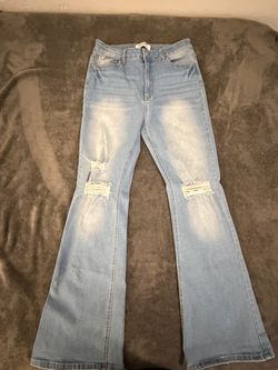 Light Wash Distressed Flare Jeans