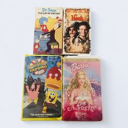 Children’s VHS Movie Bundle – Cat in the Hat, Hook, SpongeBob, Barbie Nutcracker 