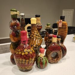 Decorative Glass Bottles filled with vinegar and Fruits-8 Piece 