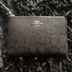 Black Signature Jacquard Coach Wristlet