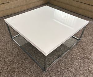 Modern White & Chrome Square Coffee Table – 35” x 35”