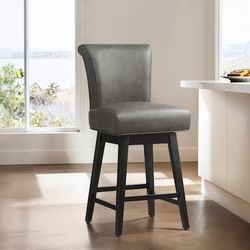 Chita Faux Leather Dark Gray 26-in H Counter height Upholstered Swivel Wood Bar Stool
