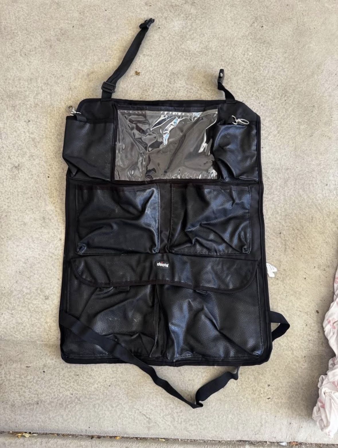 Black Leather Car Backseat Organizer, And iPad Holder