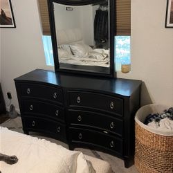 Black Dresser 6 Drawers with Mirror