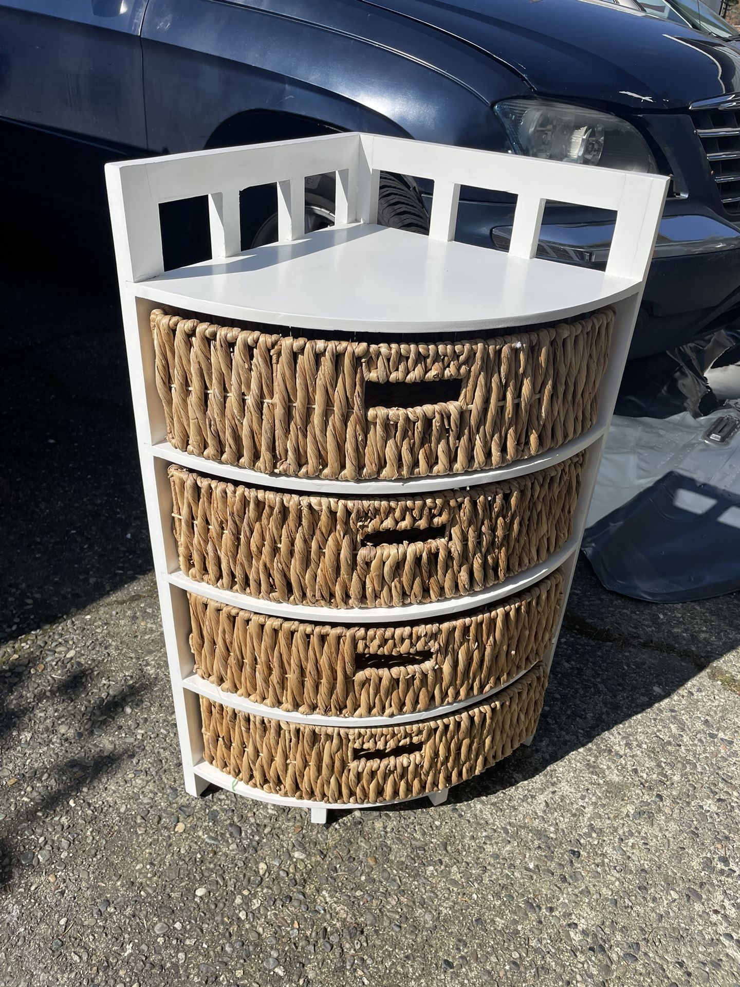 Corner Wicker Storage Cabinet W/ 4 Hyacinth Baskets
