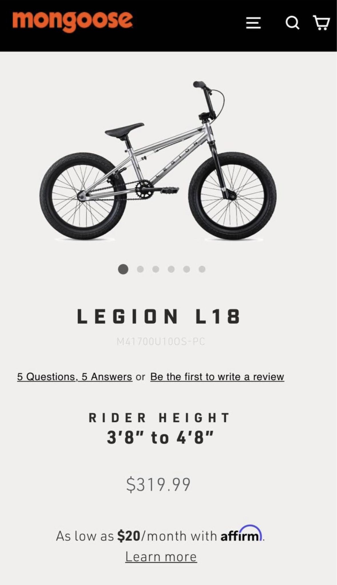 BMX bike Mongoose LEGION L18