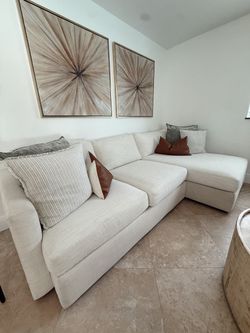 Cream Fabric Sectional Sofa with Chaise