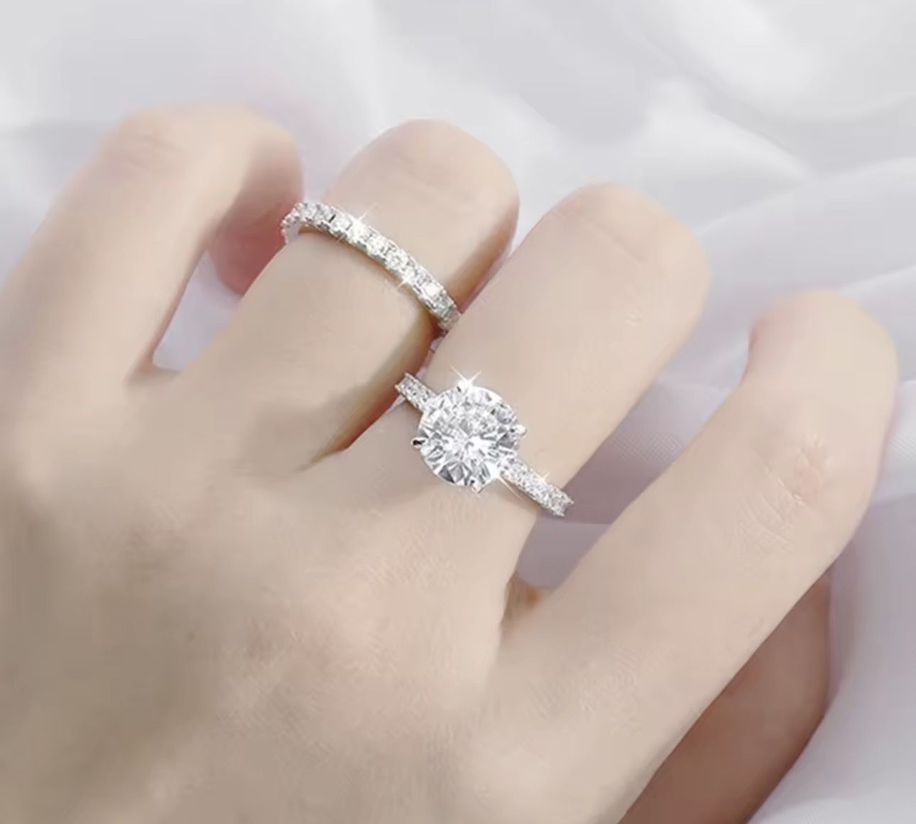 Brand New 3ct round Cut Moissanite Engagement Ring With Wedding Band S925 Sterling Silver 