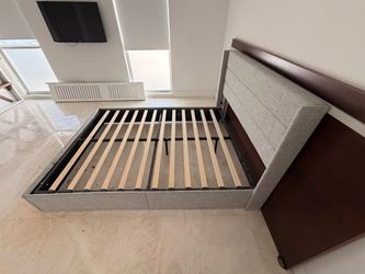 Queen Platform Bed Frame with Upholstered Headboard