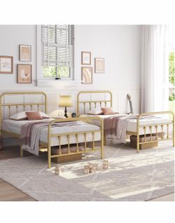 2 Gold Metal Twin Bed Frames