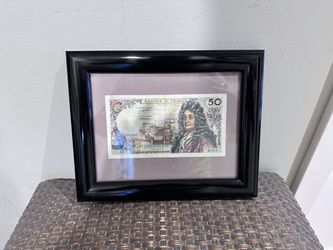 Framed 50 francs Bank Note 