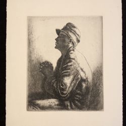 Julius Komjati “Prayer” Etching ca.1928 Hungarian WWI Prisoner of War