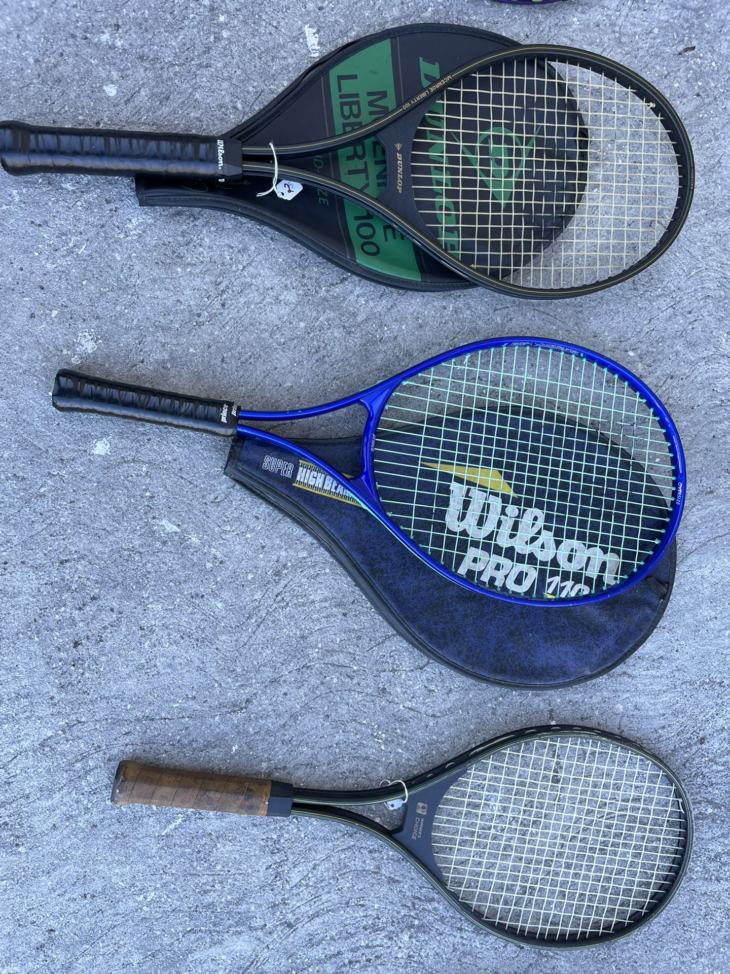 Tennis Rackets prince winners choice Dunlop three rackets two cases