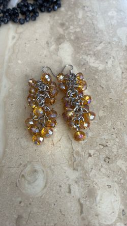 Amber Crystal Cluster Drop Earrings