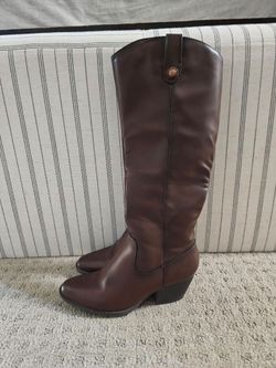 Brown Leather Knee-High Western Boots