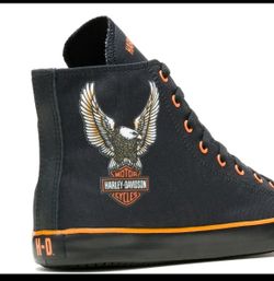 Men's Harley-Davidson Sneakers Size Is 8 Through 12 Black Canvas High Tops With Logo