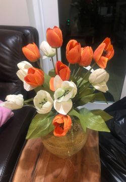 tulips artificial flower in a rustic flower pot 16 inches high