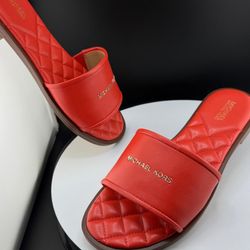 Michael Kors Women's Logo Slide Leather Sandals. New