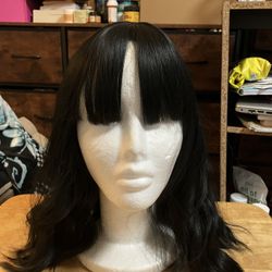 Human  Wavy Hair Wig With Bangs