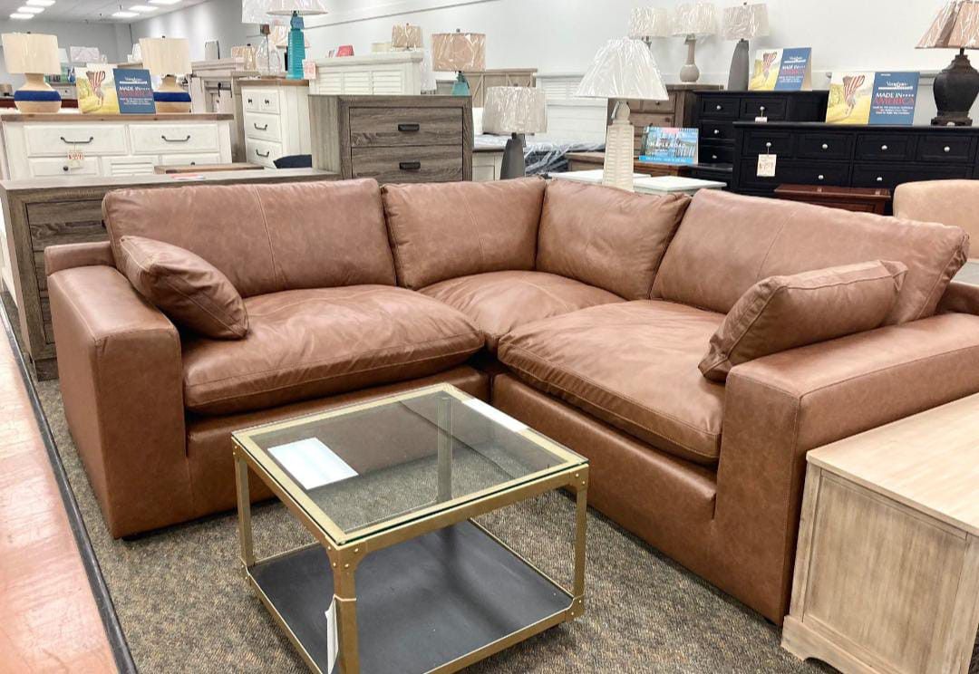 Leather Caramel Sectional Sofa Couch Emilia 