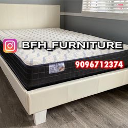 Queen Size White Platform Bed With Orthopedic Mattress