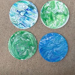 Set Of 4 Handmade Painted Coasters
