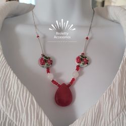 Sterling Silver 925 Necklace With Red Crystal Stones