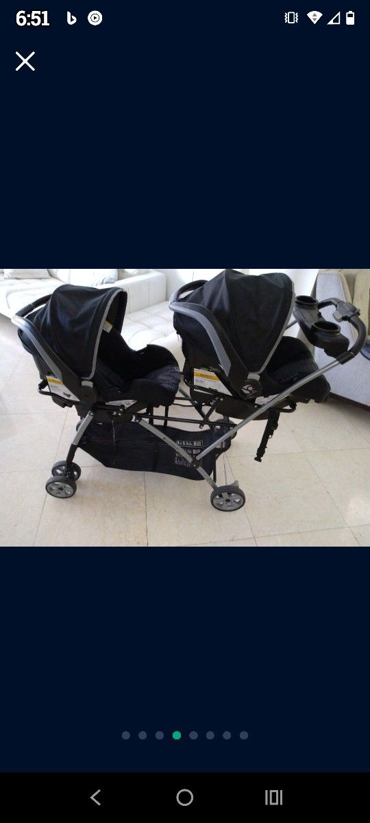 Baby Trend Double Stroller With Car Seats And Braces