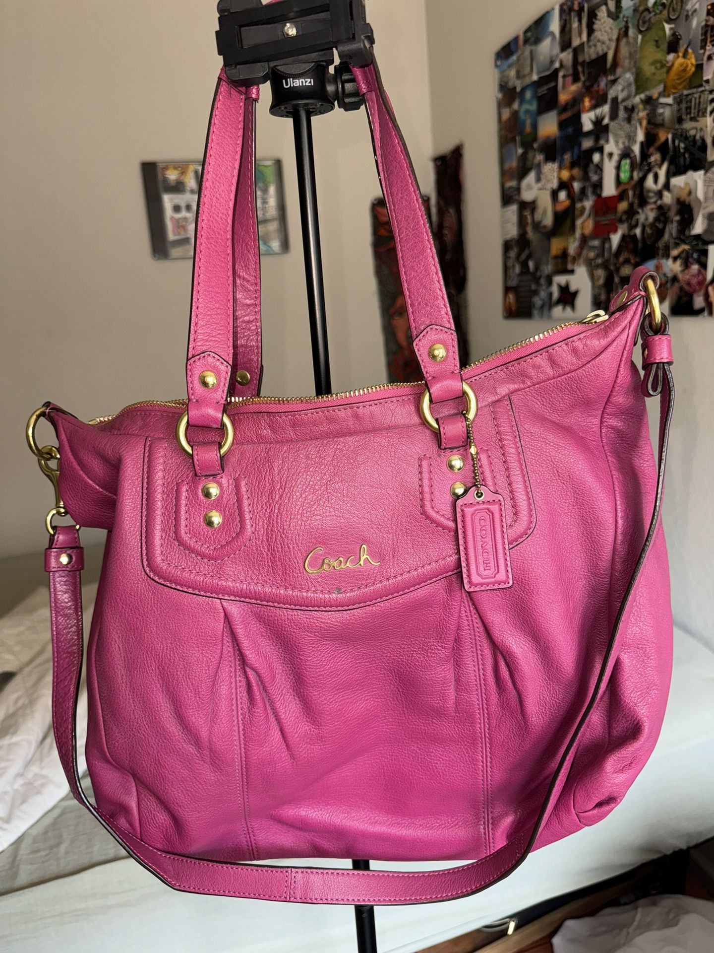 COACH Ashley Magenta Leather SHOULDER Bag CROSSBODY