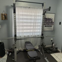 Power Rack With Bench , Olympic Bar With Weights 