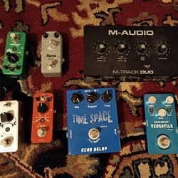 Set Of 6 Guitar Pedals And Audio Interface Used