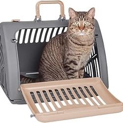 SPORT PET Designs Foldable Travel Cat Carrier with A Bed - Front Door Plastic...